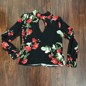 Choker collared floral long sleeve